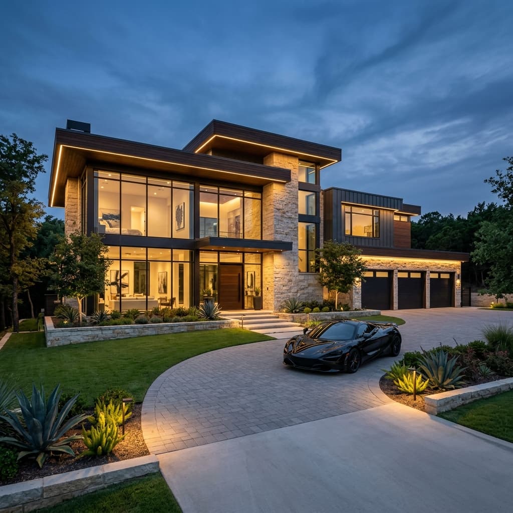 Premium Luxury Mansion Sunset Facade in Southlake Texas